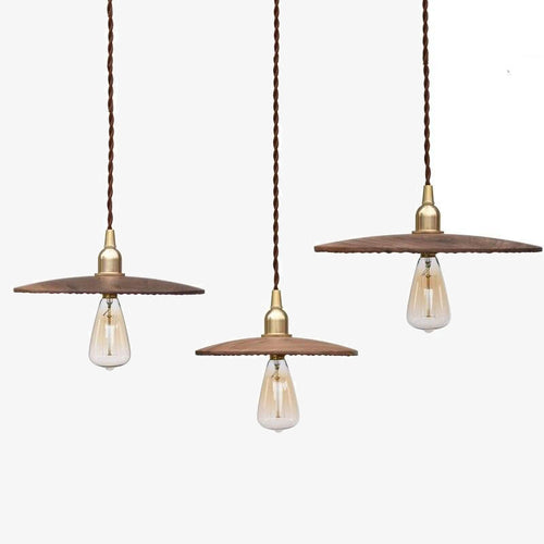 Suspension vintage rond en bois et fer Balyn