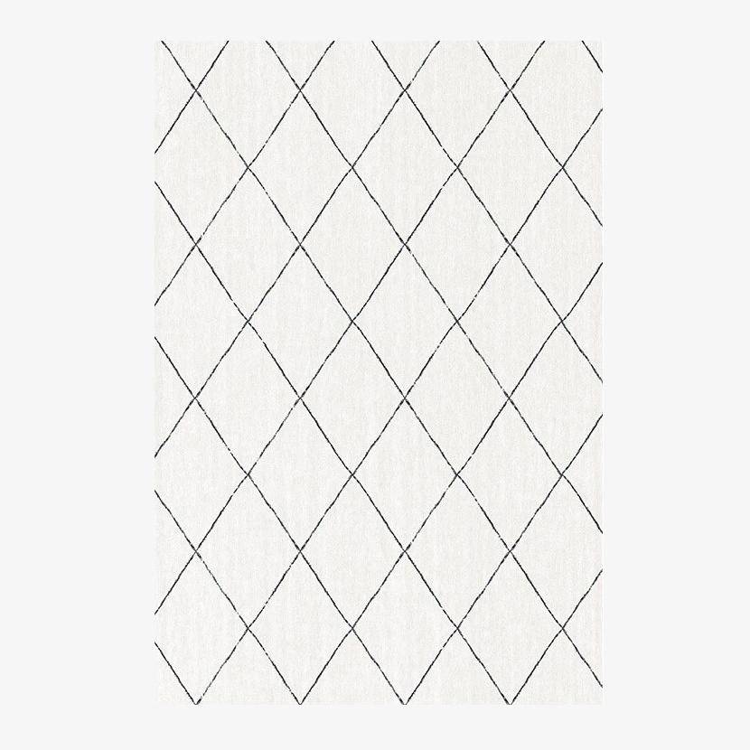 Tapis rectangle berbères blanc à motifs grands carreaux noirs Sala