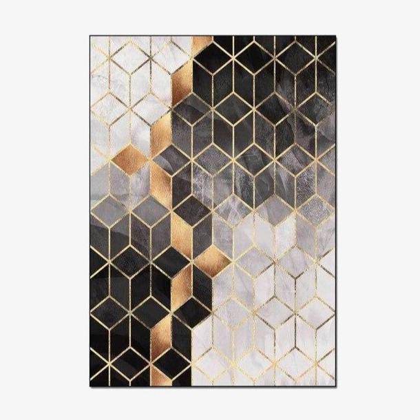 Tapis rectangle géométrique avec cubes gris et blancs Rugs - vue 2 sur 3