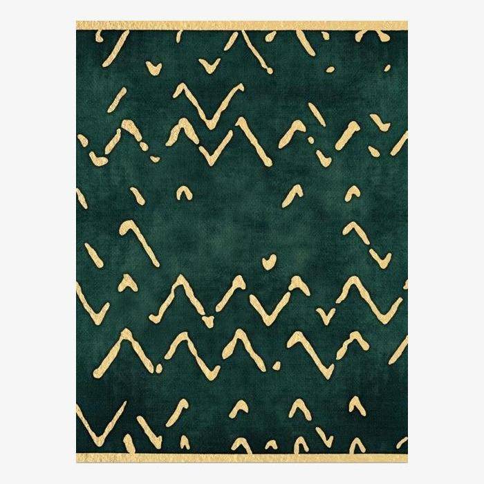 Tapis rectangle géométrique vert et traces dorées House